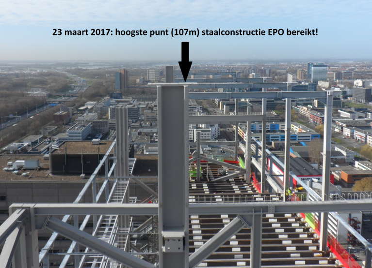 Rijndijk reaches the highest point of the steel construction for EPO Rijswijk
